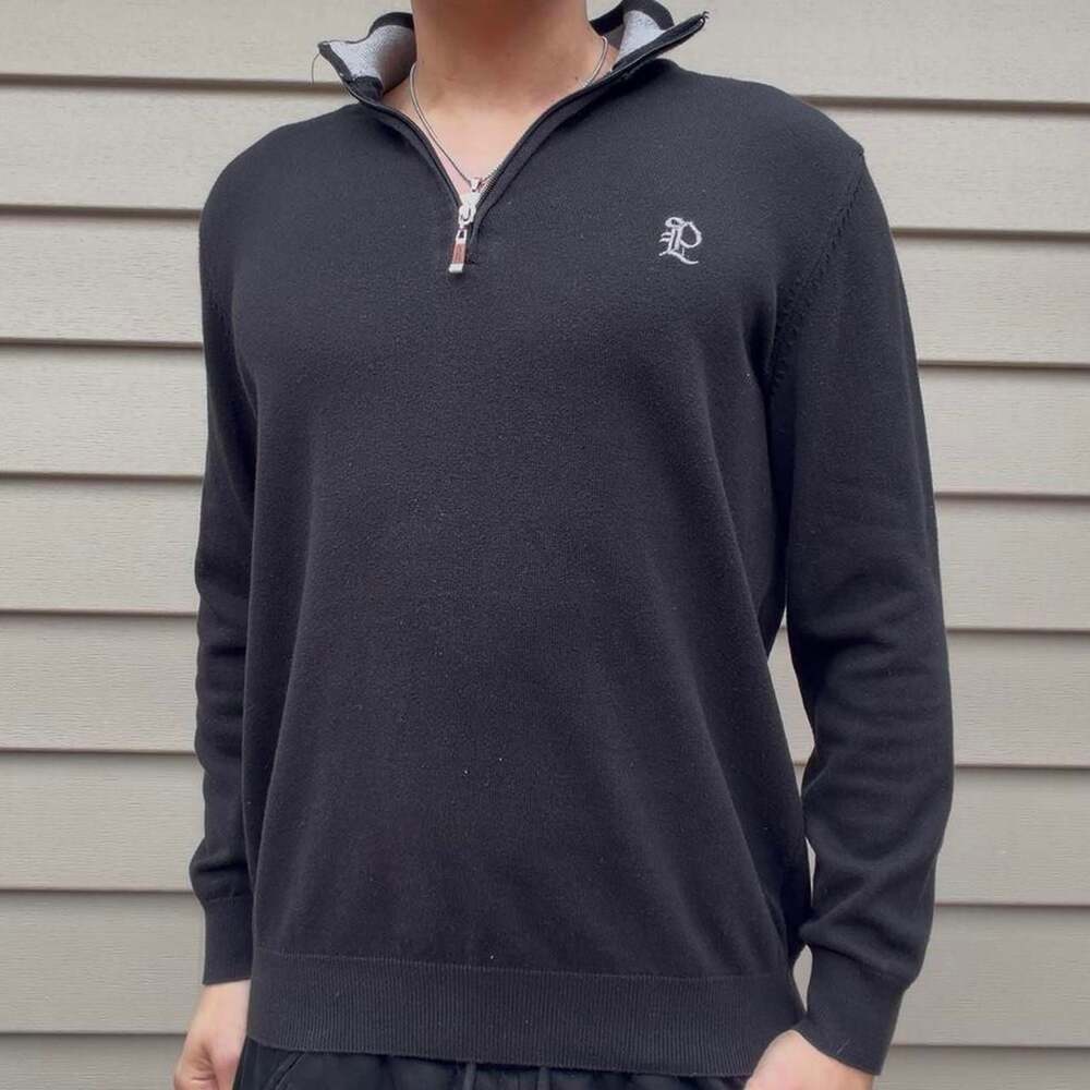 Vintage Paul Parker Black Quarter-Zip Sweater Old Money Style XL